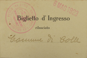 1923 biglietto omaggio rilasciato al Comune in occasione dell'inaugurazione del campo sportivo