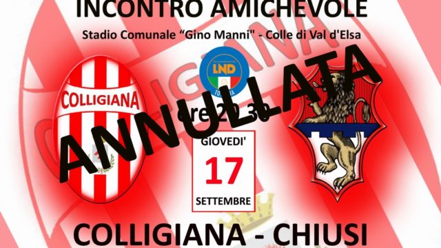 ANNULLATA LA GARA AMICHEVOLE DI GIOVEDI’